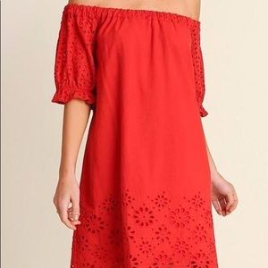 Umgee Red Eyelet Off-Shoulder Dress